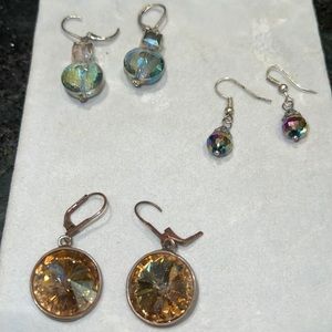 3 sets of sparkly dangly earrings